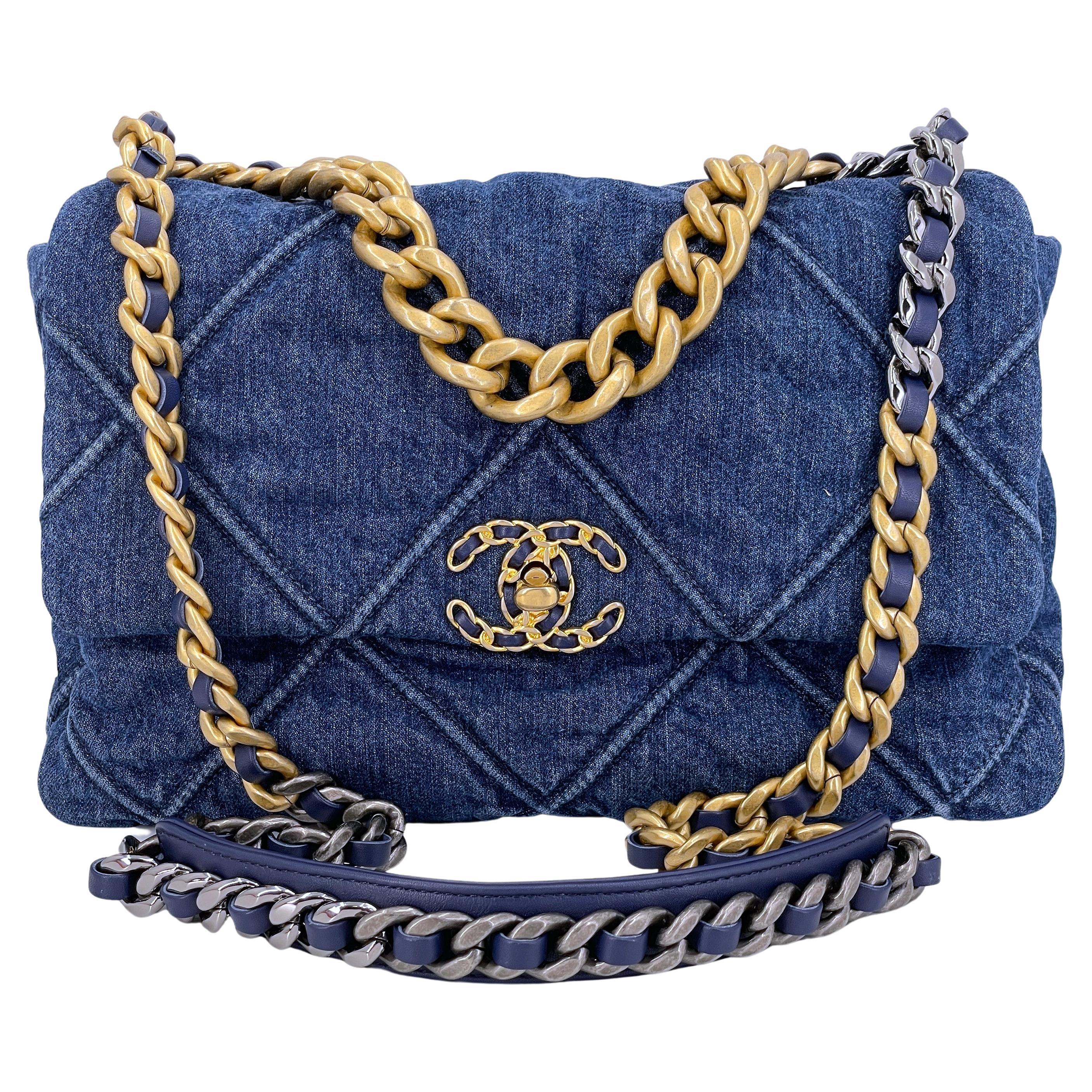 Chanel 19 Medium Denim Flap Bag  Blue Shoulder Bags Handbags  CHA792683   The RealReal